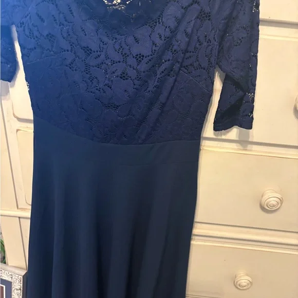 Women's Navy Lace Fit & Flare Long Sleeve Dress/motherhood maternity dress - Picture 3 of 9